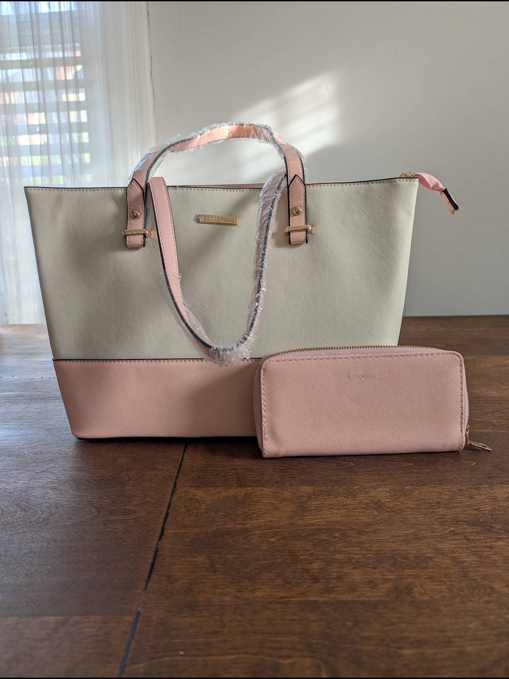 Elim & Paul Two-Tone Pink & Cream Tote with Matching Wallet